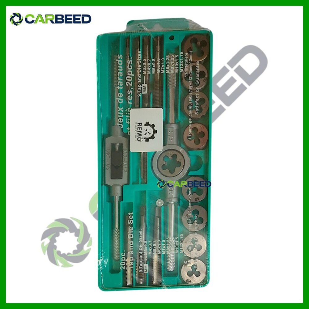 طقم قلاوظ  (داخلي و خارجي)ذكر ولقمة مقاس M3–M12 مم علبة بلاستيك – عدد 20 قطعة (Metric Tap and Die Set M3–M12 mm) (Copy)