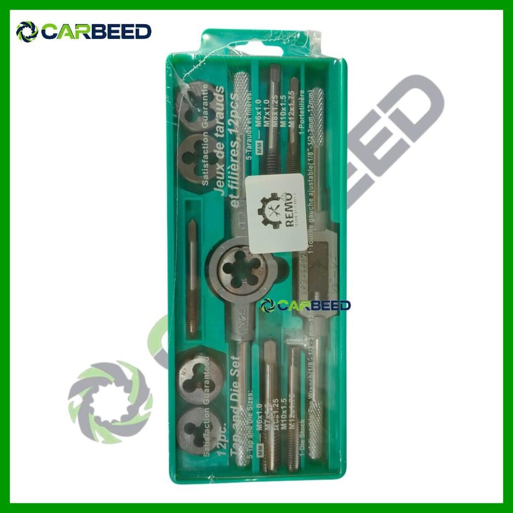 طقم قلاوظ  (داخلي و خارجي)ذكر ولقمة مقاس M6–M12 مم علبة بلاستيك – عدد 12 قطعة (Metric Tap and Die Set M6–M12 mm)