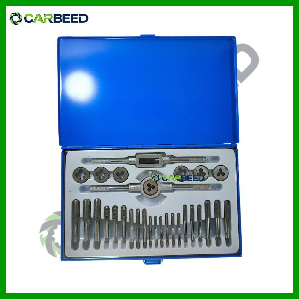 شنطة ذكور قلاوظ ولقم قلاوظ 3–12 مم – علبة صاج 30 قطعة - Tap and Die Set 3–12 mm – 30 Pieces – Metal Case