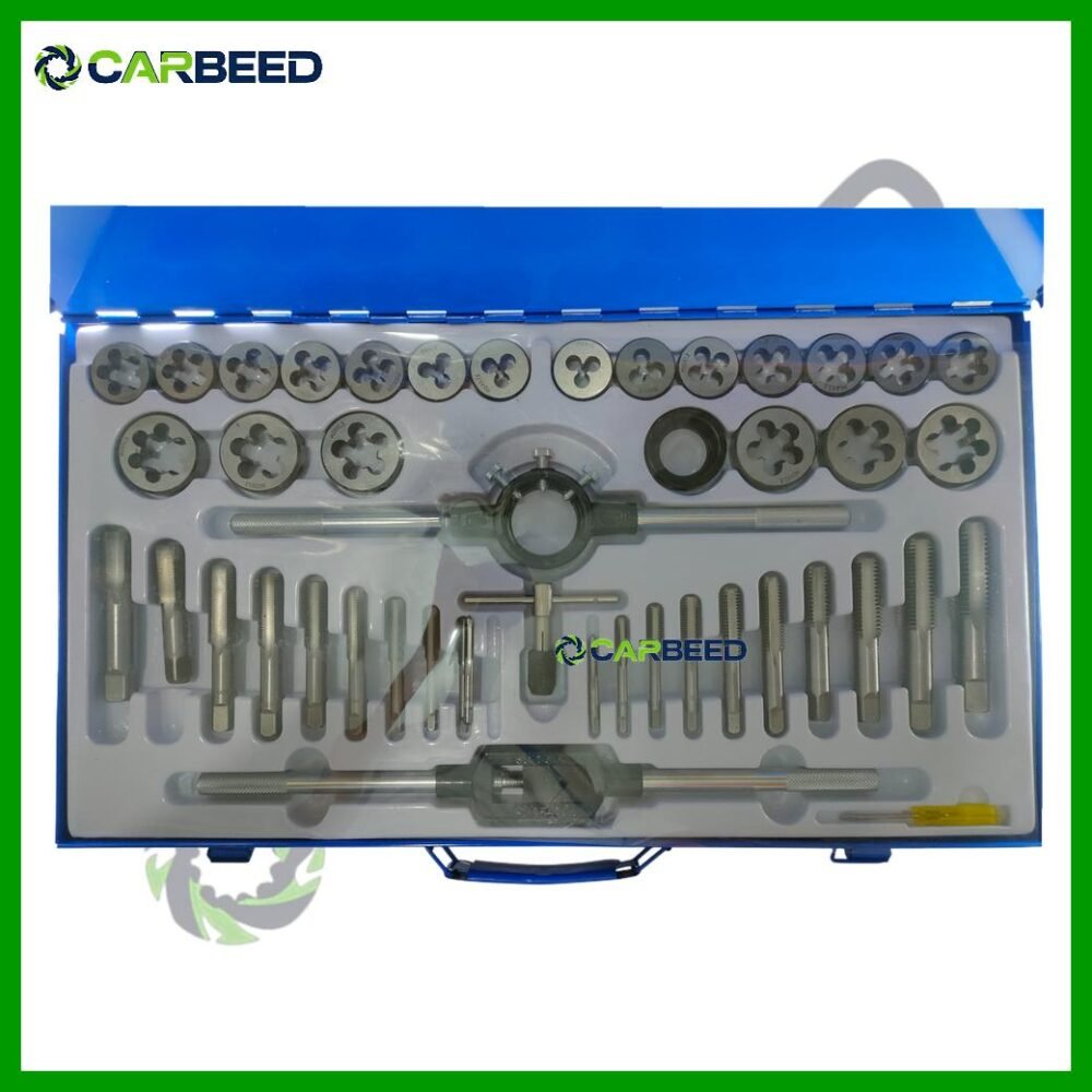 شنطة ذكَر و لُقمة (قلاوظ خارجي + قلاوظ داخلي) علبة صاج كبيرة – 45 قطعة، ويشمل جميع المقاسات المترية والإنش مع قلاوظ خشن ودقيق